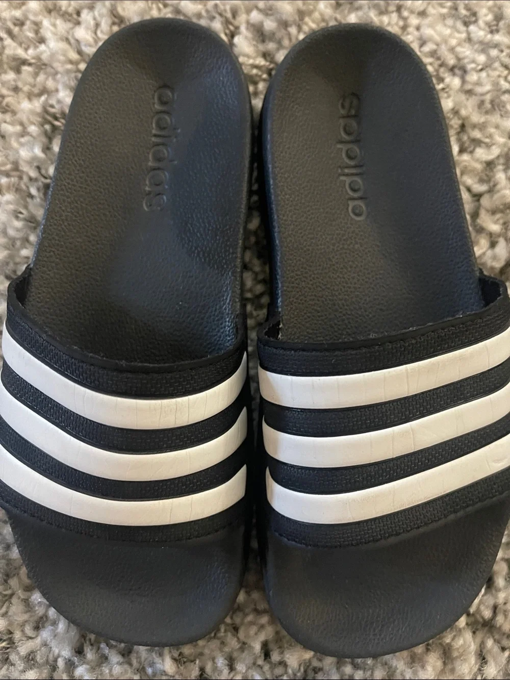 adidas Black Slides with White Stripes and Logo